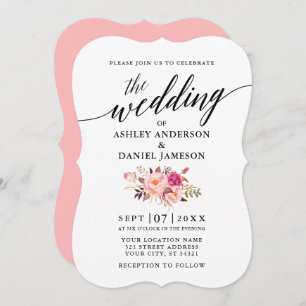 Invitation Calligraphie Mariage floral rose