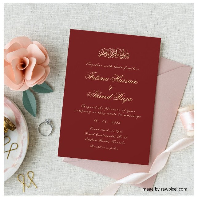 Invitation Calligraphie Mariage musulman musulman rouge (Créateur téléchargé)