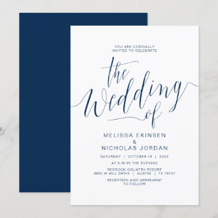Invitation Calligraphie mariage, Simple Navy Blue Décontracté