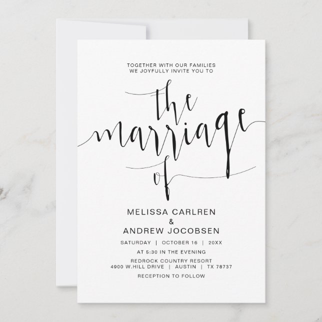 Invitation Calligraphie Mariage, Simple Script Noir, Mariage (Devant)