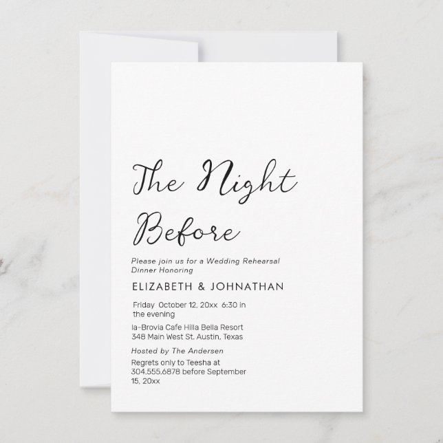 Invitation Calligraphie Minimale La Nuit Avant L'Invitation (Devant)