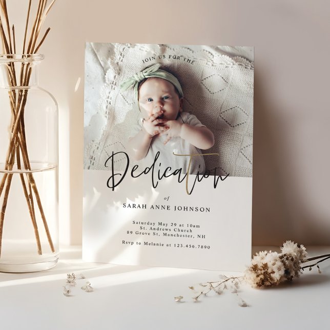 Invitation Calligraphie minimale moderne Dédication photo béb (Modern MinimalCalligraphy Baby Photo Dedication Invitation)