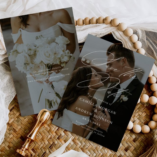 Invitation Calligraphie Minimale Moderne Photo Enregistrer La (Créateur téléchargé)