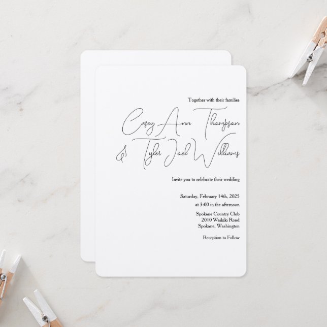 Invitation Calligraphie minimale Shimmer Champaign Mariage (Devant/Arrière en situation)
