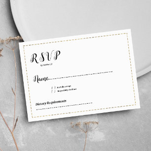 Invitation Calligraphie minimaliste blanche et or RSVP