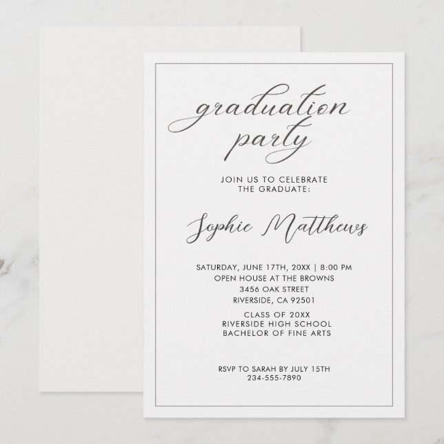 Invitation calligraphie minimaliste élégante promotion simple (Devant / Derrière)