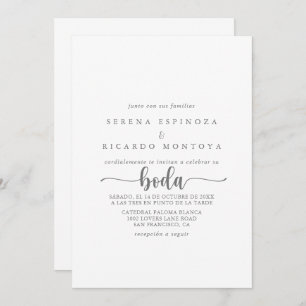 Invitation Calligraphie minimaliste espagnol Mariage d'argent
