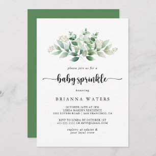 Invitation Calligraphie minimaliste Eucalyptus Baby Sprinking