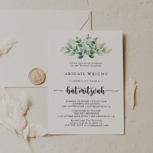 Invitation Calligraphie minimaliste Eucalyptus Bat mitzvah
