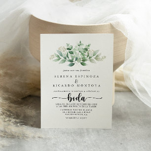 Invitation Calligraphie minimaliste Eucalyptus Boda vert