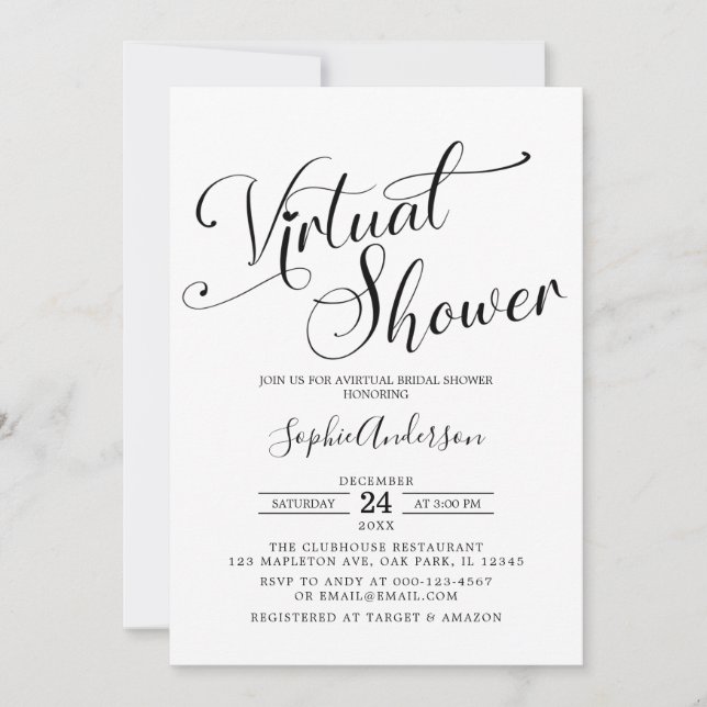 Invitation Calligraphie minimaliste Fête des mariées virtuell (Devant)