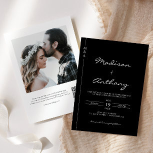 Invitation Calligraphie minimaliste Mariage photo QR Code