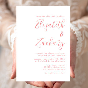 Invitation Calligraphie minimaliste moderne de mariage corail