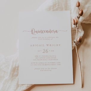 Invitation Calligraphie minimaliste or rose Quinceañera