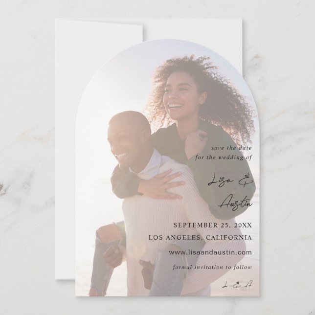 Invitation Calligraphie MOD avec Duo Photo Enregistrer la dat (Devant)