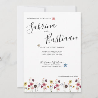 Invitation Calligraphie moderne Aquarelle Fleur sauvage Maria
