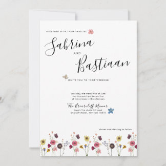 Invitation Calligraphie moderne Aquarelle Fleur sauvage Maria
