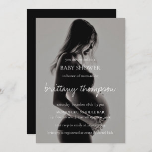 Invitation Calligraphie moderne Baby shower photo noir blanc
