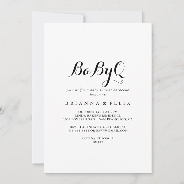 Invitation Calligraphie moderne BabyQ Baby shower Barbecue (Devant)