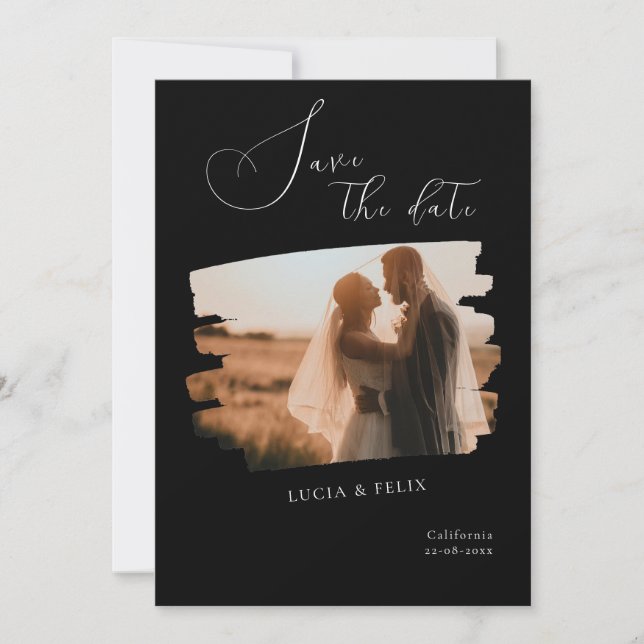 Invitation Calligraphie moderne Black Photo Enregistrer la da (Devant)