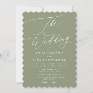 Invitation Calligraphie Moderne Blanc et Sage Simple Mariage