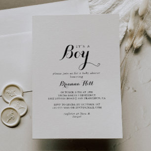 Invitation Calligraphie moderne C'est un Baby shower garçon