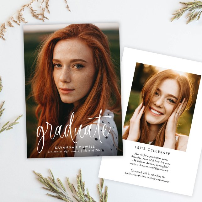 Invitation Calligraphie moderne Deux Fête de Diplôme de Photo (Créateur téléchargé)