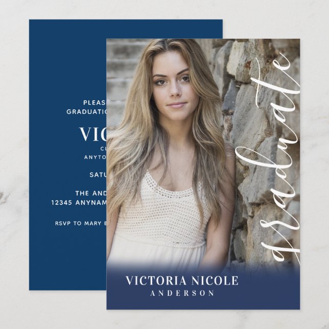 Invitation Calligraphie moderne Diplôme photo verticale (Devant / Derrière)