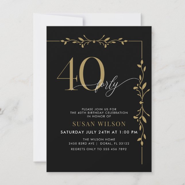 Invitation Calligraphie moderne élégante 40e anniversaire (Devant)