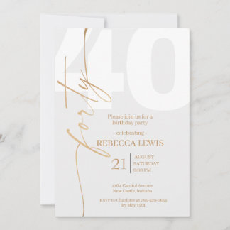 Invitation Calligraphie Moderne Élégante 40e Anniversaire Adu
