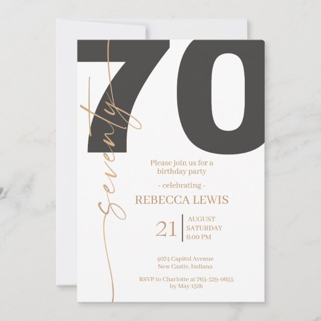 Invitation Calligraphie Moderne Élégante 70e Anniversaire Adu (Devant)