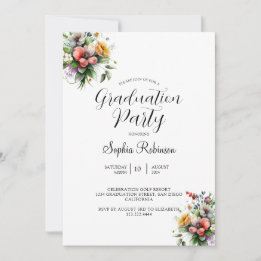 Invitation Calligraphie moderne Elégante Floral Grad Party