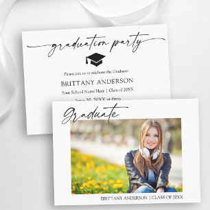 Invitation Calligraphie moderne Encre Photo Graduation Party