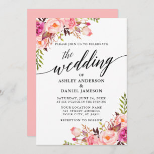 Invitation Calligraphie moderne Floral rose Mariage