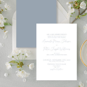 Invitation Calligraphie moderne formelle Dusty Mariage bleu