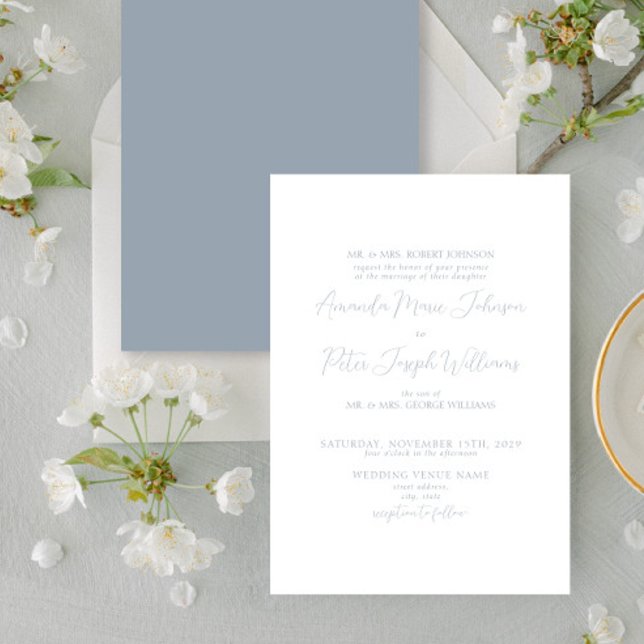 Invitation Calligraphie moderne formelle Dusty Mariage bleu (Créateur téléchargé)