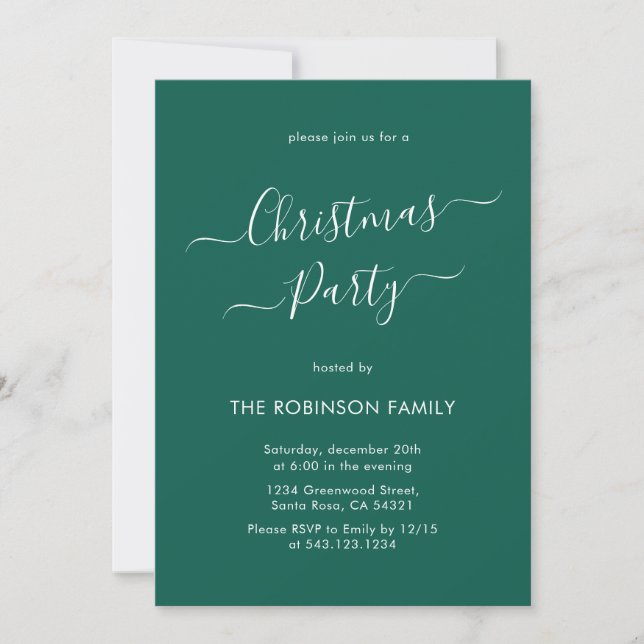 Invitation Calligraphie moderne Green Holiday Christmas Party (Devant)