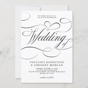 Invitation Calligraphie moderne intemporelle Noir blanc maria