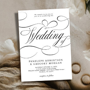 Invitation Calligraphie moderne intemporelle Noir blanc maria