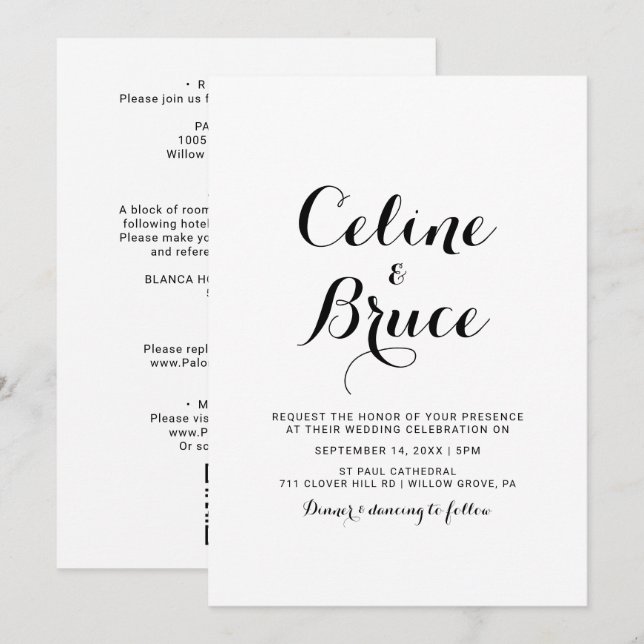 Invitation Calligraphie moderne Mariage avant et arrière (Devant / Derrière)