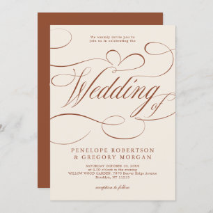 Invitation Calligraphie moderne Mariage en terre cuite intemp