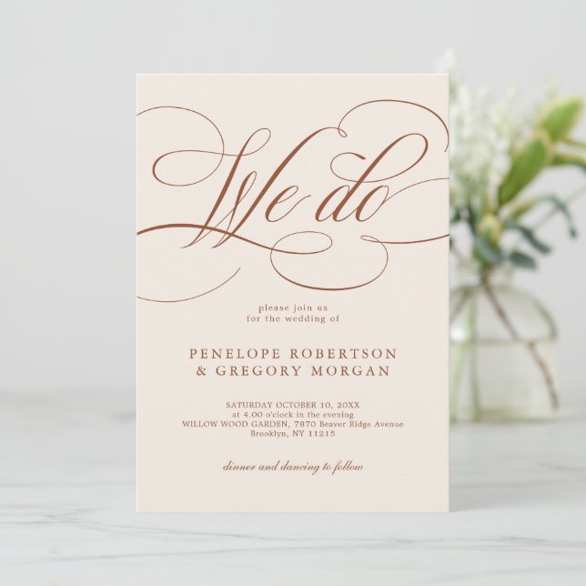 Invitation Calligraphie moderne Mariage en terre cuite intemp (Debout devant)