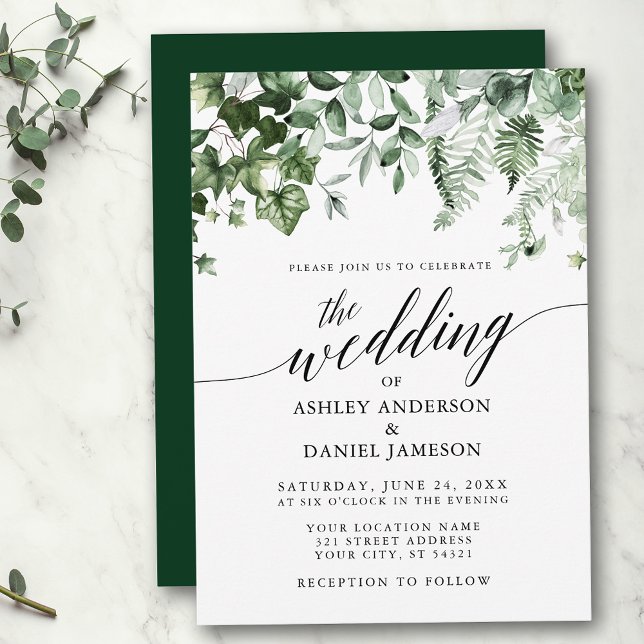 Invitation Calligraphie moderne Mariage Ivy Sage Green (Customize to change your personalized text size, style or color of back of card.)