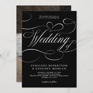 Invitation Calligraphie moderne mariage noir argent intempore