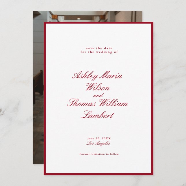 Invitation Calligraphie moderne Mariage rouge Enregistrer la  (Devant / Derrière)