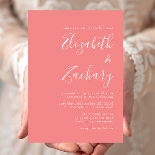 Invitation Calligraphie moderne minimaliste mariage corail