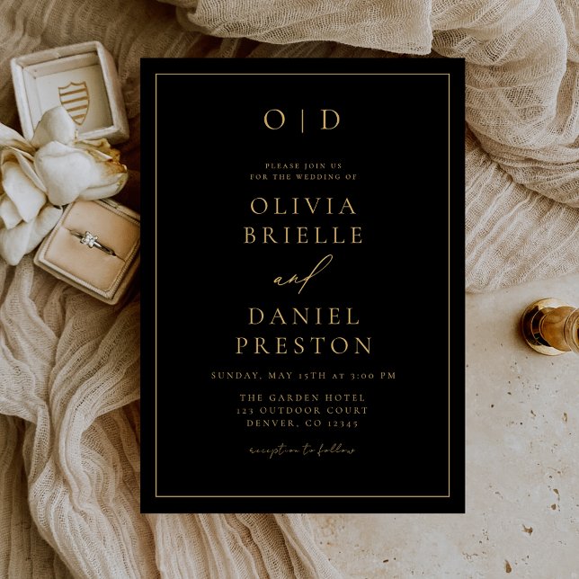 Invitation Calligraphie moderne minimaliste Mariage d'or noir (Créateur téléchargé)