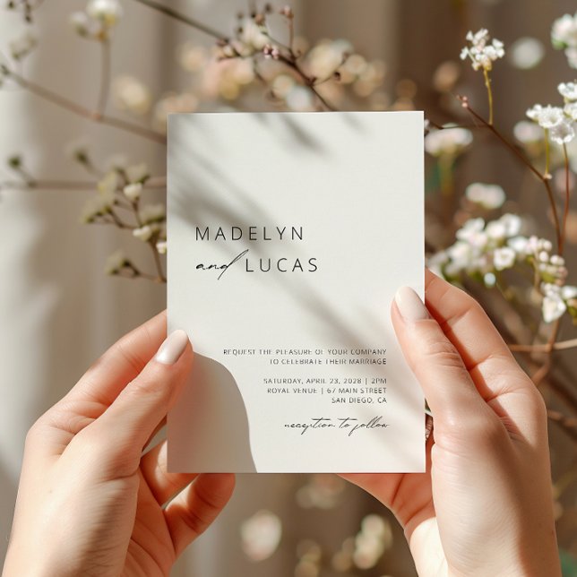 Invitation Calligraphie moderne minimaliste noir blanc Mariag (Créateur téléchargé)