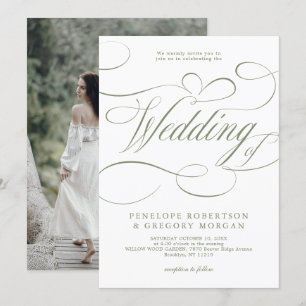 Invitation Calligraphie moderne minimaliste Sage Mariage vert