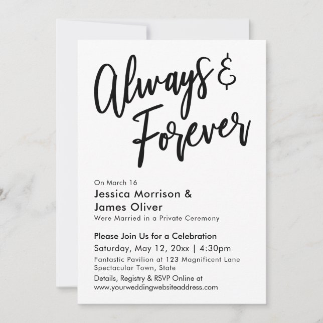 Invitation Calligraphie Moderne Minimaliste Toujours & À Jama (Devant)